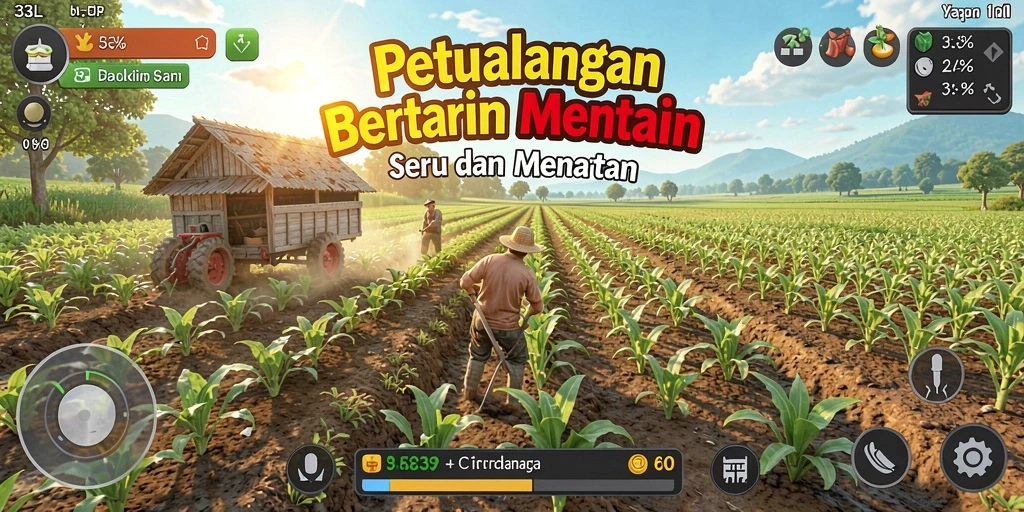 Tampilan gameplay 33L dengan ladang hijau yang subur.