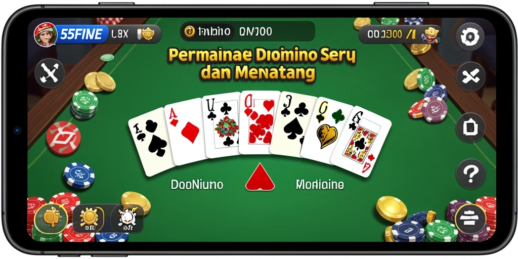Screenshot gameplay seru dari 55FIVE yang menunjukkan aksi domino.