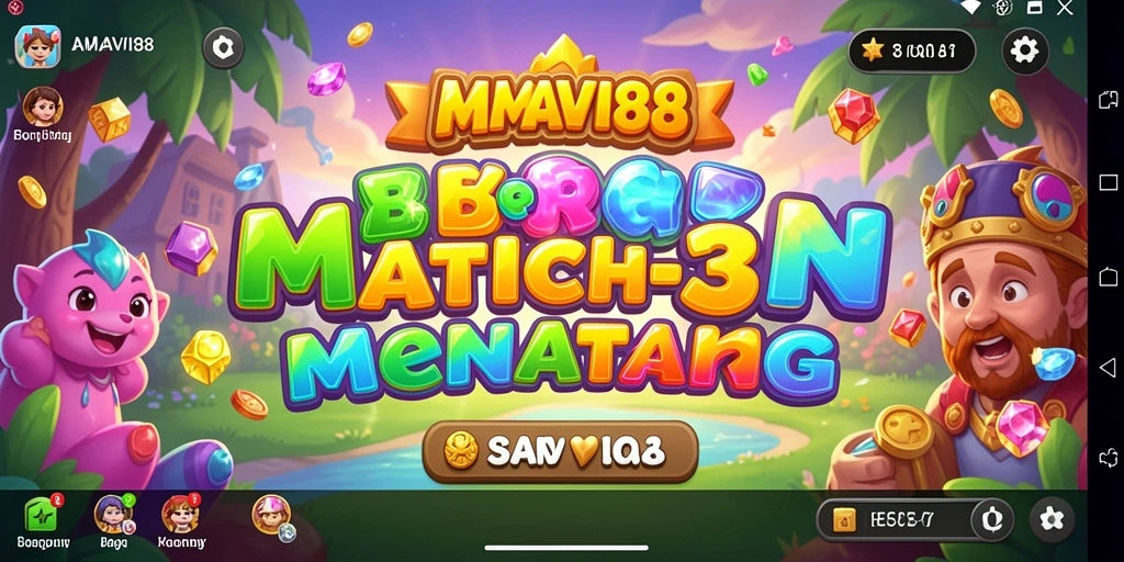 Screenshot AMAVI88 menampilkan keseruan gameplay Match-3 yang colorful.
