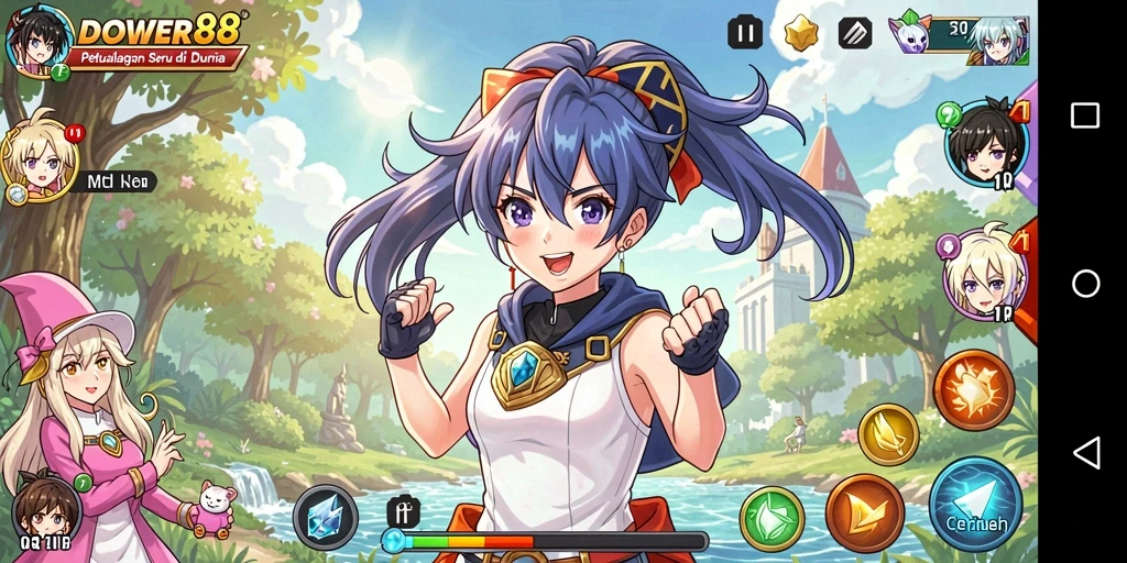 Tampilan gameplay DOWER88 yang penuh aksi dan karakter Anime.