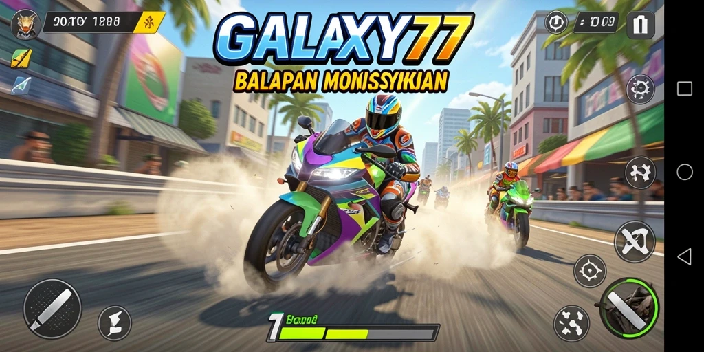 Tampilan menarik dari gameplay balapan motor di GALAXY77.