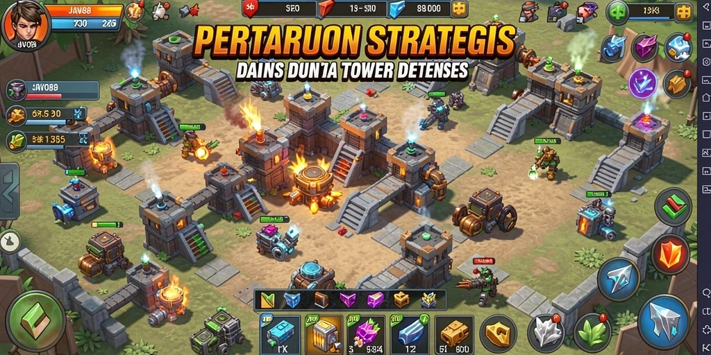 Tampilan gameplay <strong>JAVO88</strong> yang intens dalam pertarungan Tower Defense.