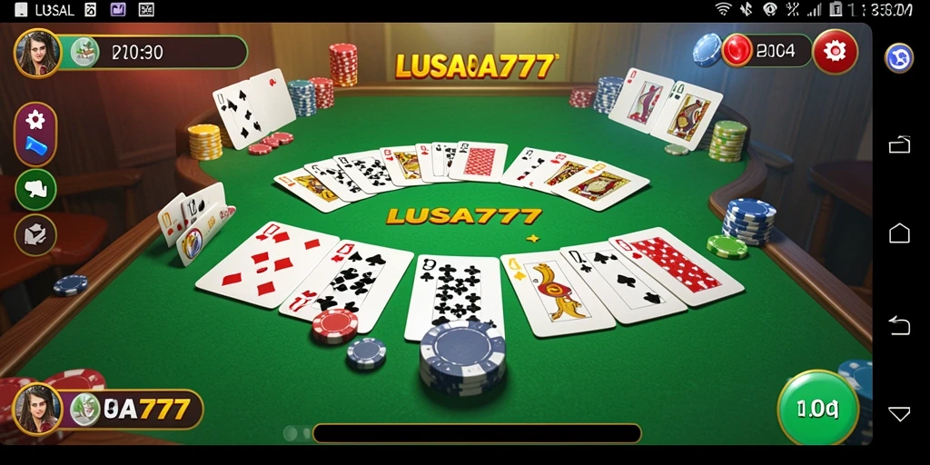 Skrinsyut gameplay LUSA777 menampilkan suasana bermain Gaple yang menyenangkan.