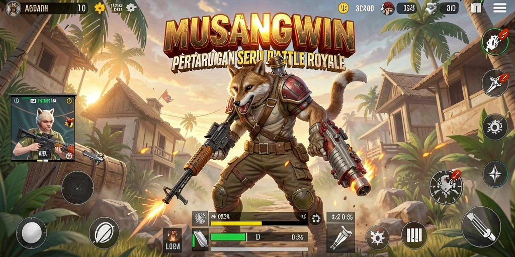 Screenshot menarik dari gameplay intens <strong>MUSANGWIN</strong> di medan perang Battle Royale.
