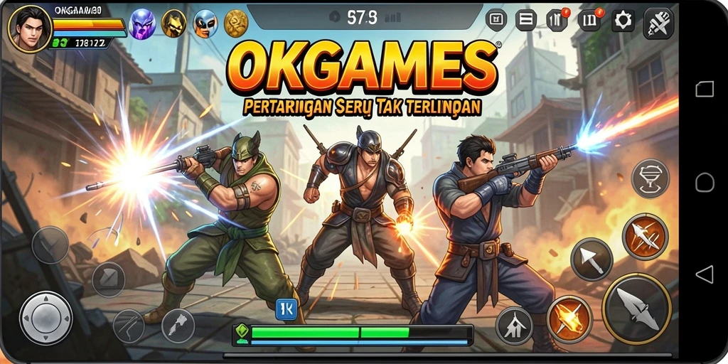 Tangkapan layar menunjukkan aksi pertarungan menegangkan di OKGAMES.