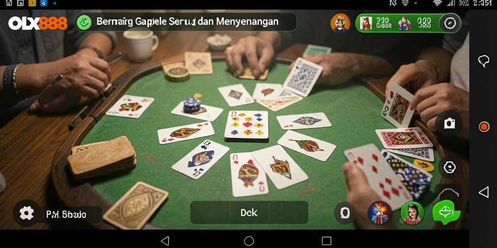 Screenshot OLX888 menampilkan gameplay Gaple yang seru dan interaktif.