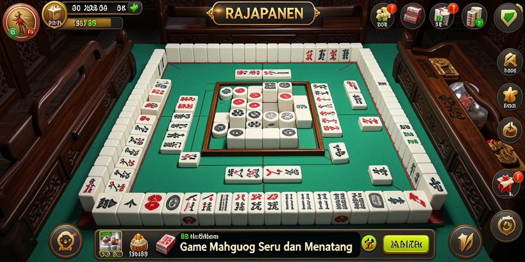Tangkapan layar utama RAJAPANEN menampilkan aksi seru permainan Mahjong.