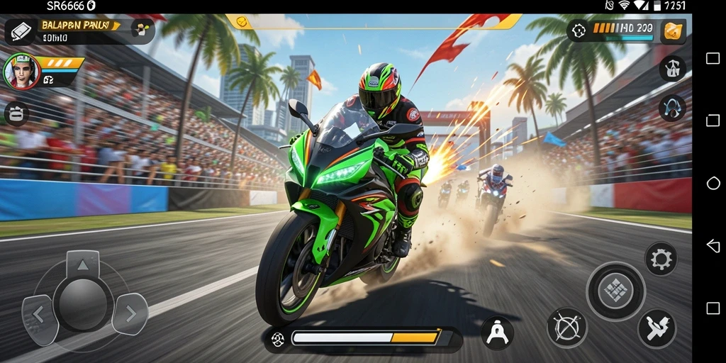 Tampilan gameplay mendebarkan dari balapan motor SR6666.